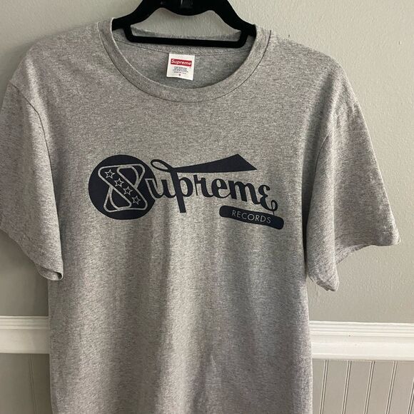Supreme Men's Grey Navy Blue Records T-Shirt Size Small - Picture 3 of 9